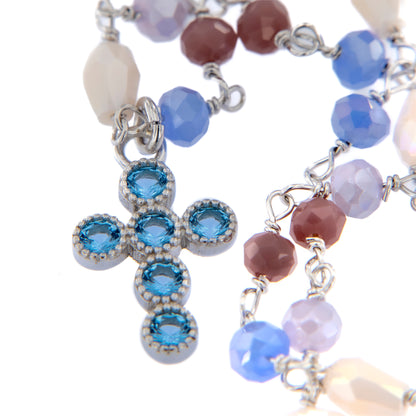 Bracciale Lumae Patronus, con pietre e croce con zirconi celesti, argento 925