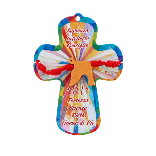 Croce Ricordo Cresima in Cartoncino Plastificato con Bracciale – 9 cm
