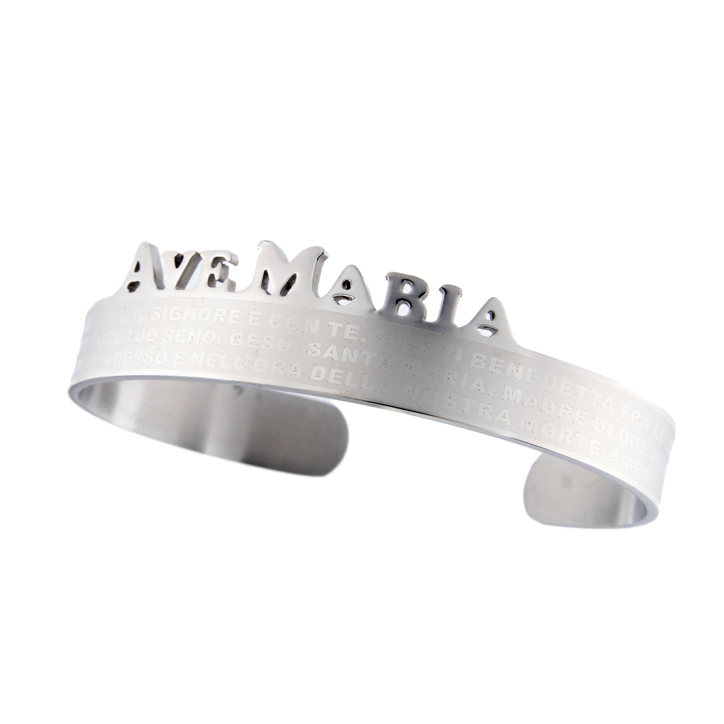 Bracciale rigido in acciaio con preghiera Ave Maria