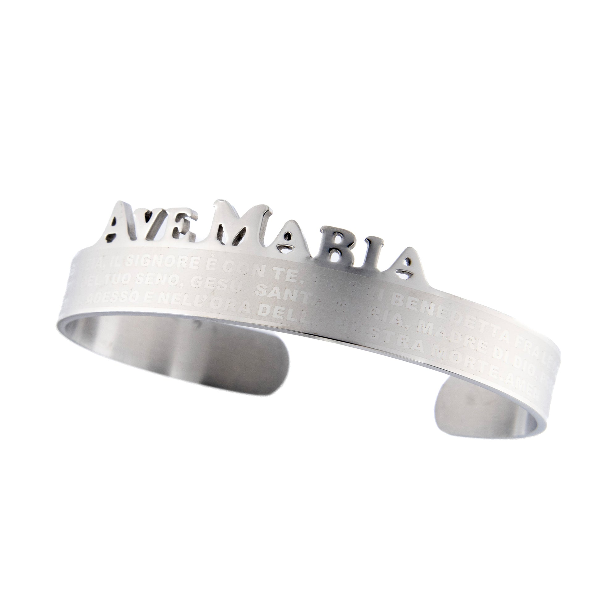 Bracciale rigido in acciaio con preghiera Ave Maria