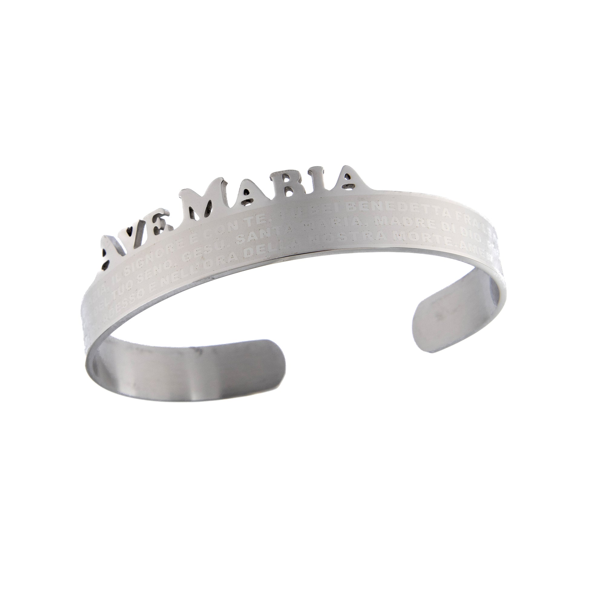 Bracciale rigido in acciaio con preghiera Ave Maria