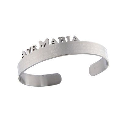 Bracciale rigido in acciaio con preghiera Ave Maria