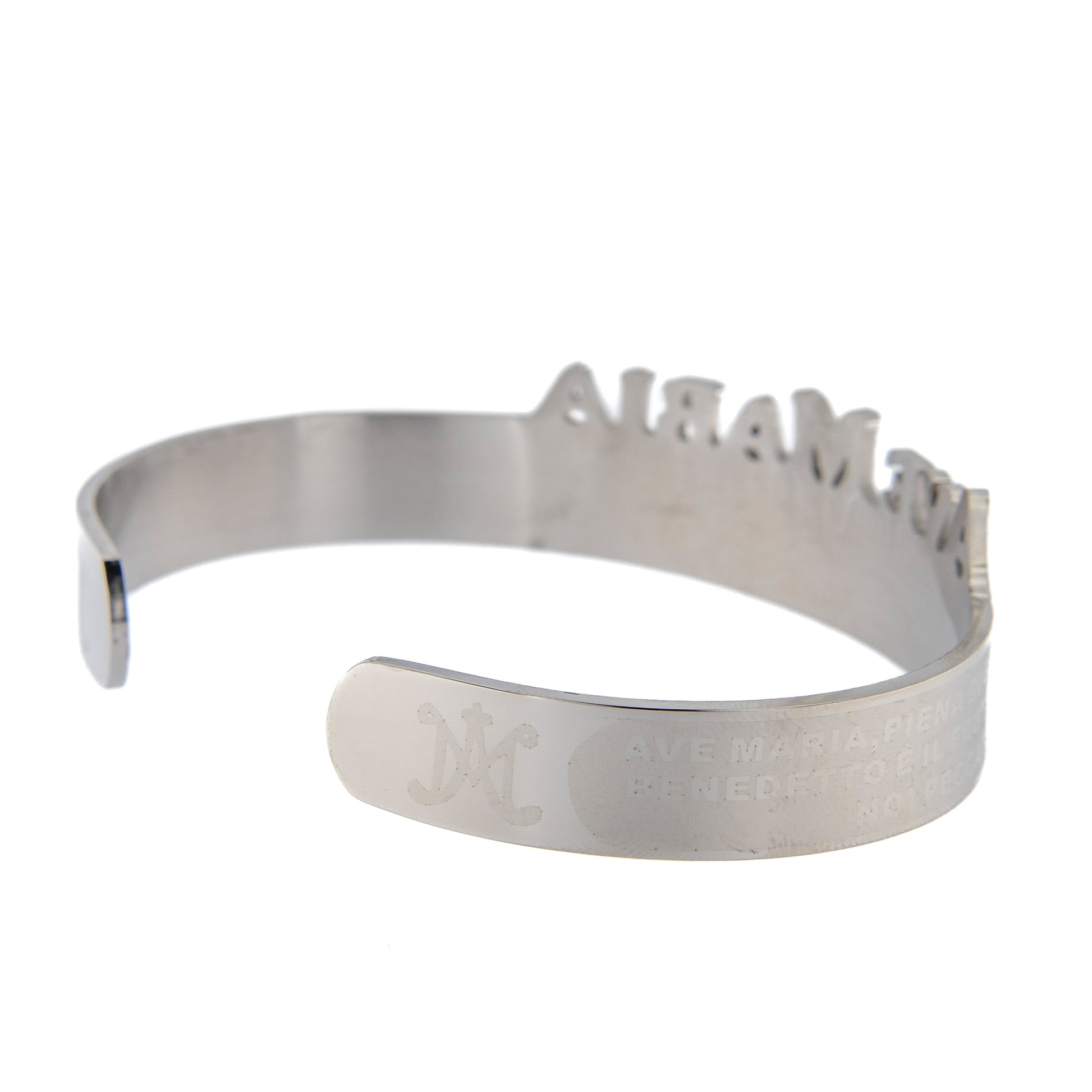 Bracciale rigido in acciaio con preghiera Ave Maria