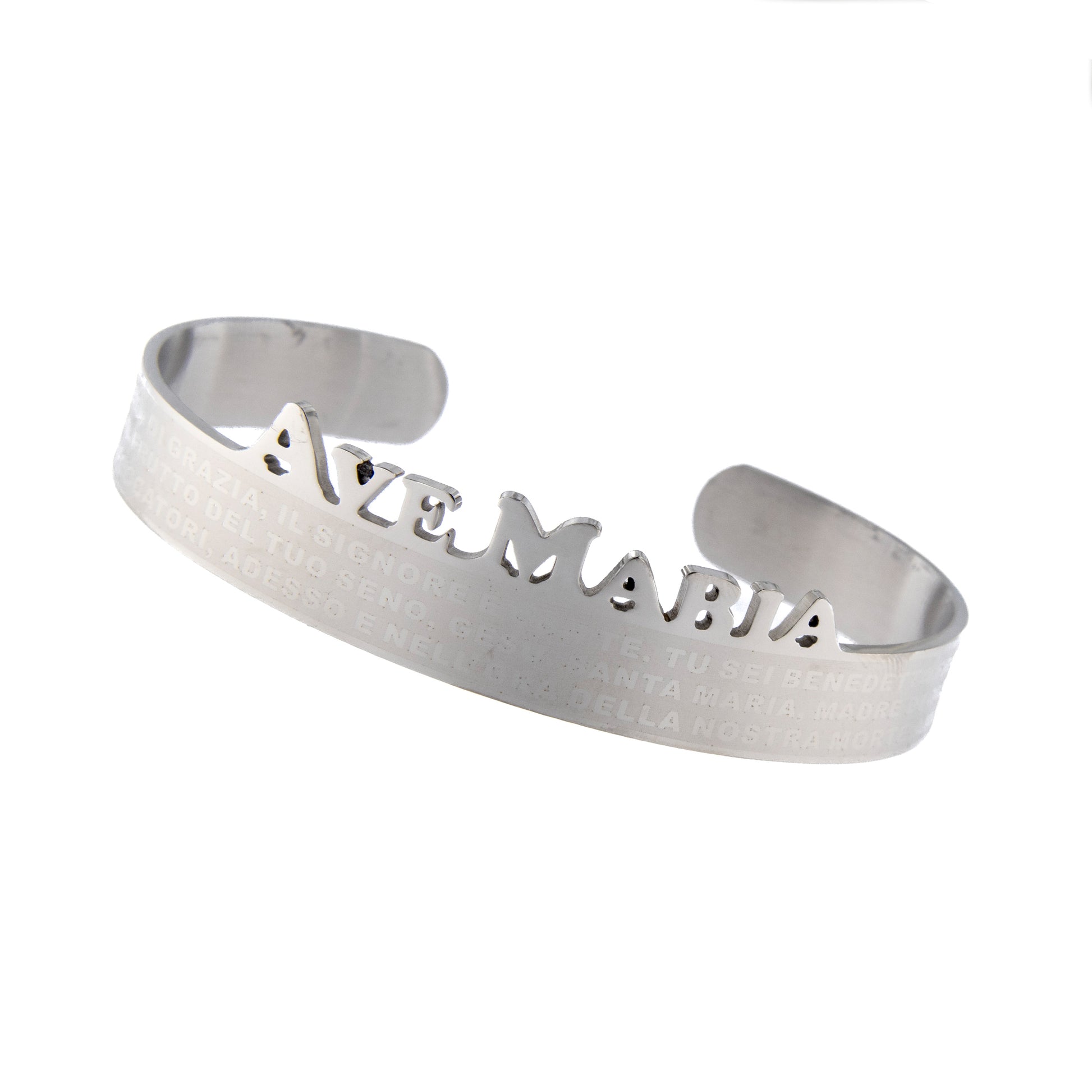 Bracciale rigido in acciaio con preghiera Ave Maria