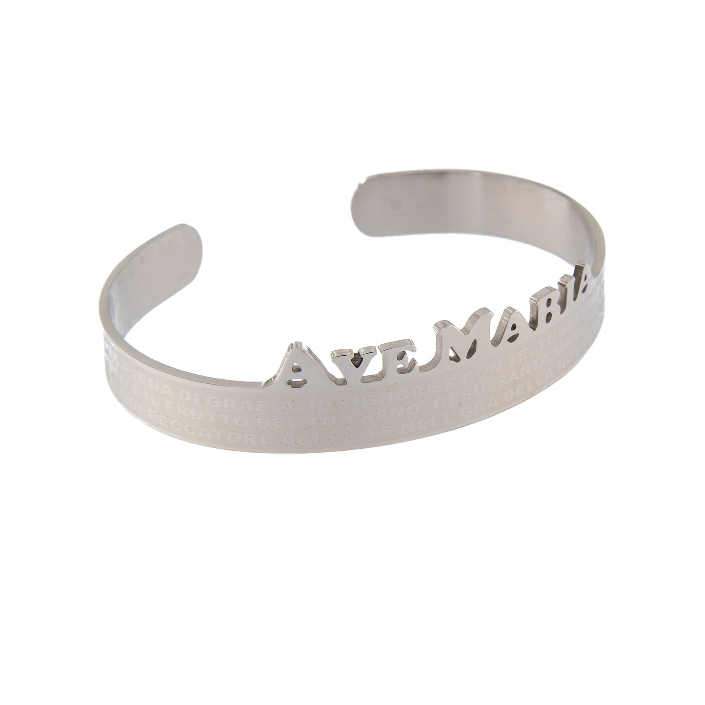 Bracciale rigido in acciaio con preghiera Ave Maria