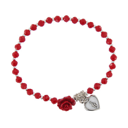 Bracciale devozionale rosso con rosa e cuore Medaglia Miracolosa