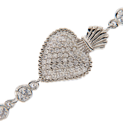 Bracciale Sacrum Cor, Cuore Votivo e zirconi, argento 925