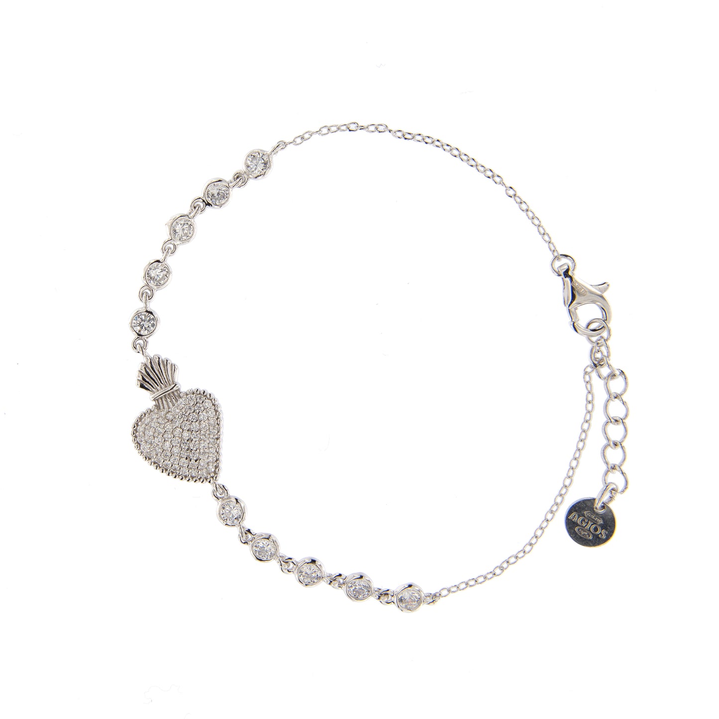 Bracciale Sacrum Cor, Cuore Votivo e zirconi, argento 925