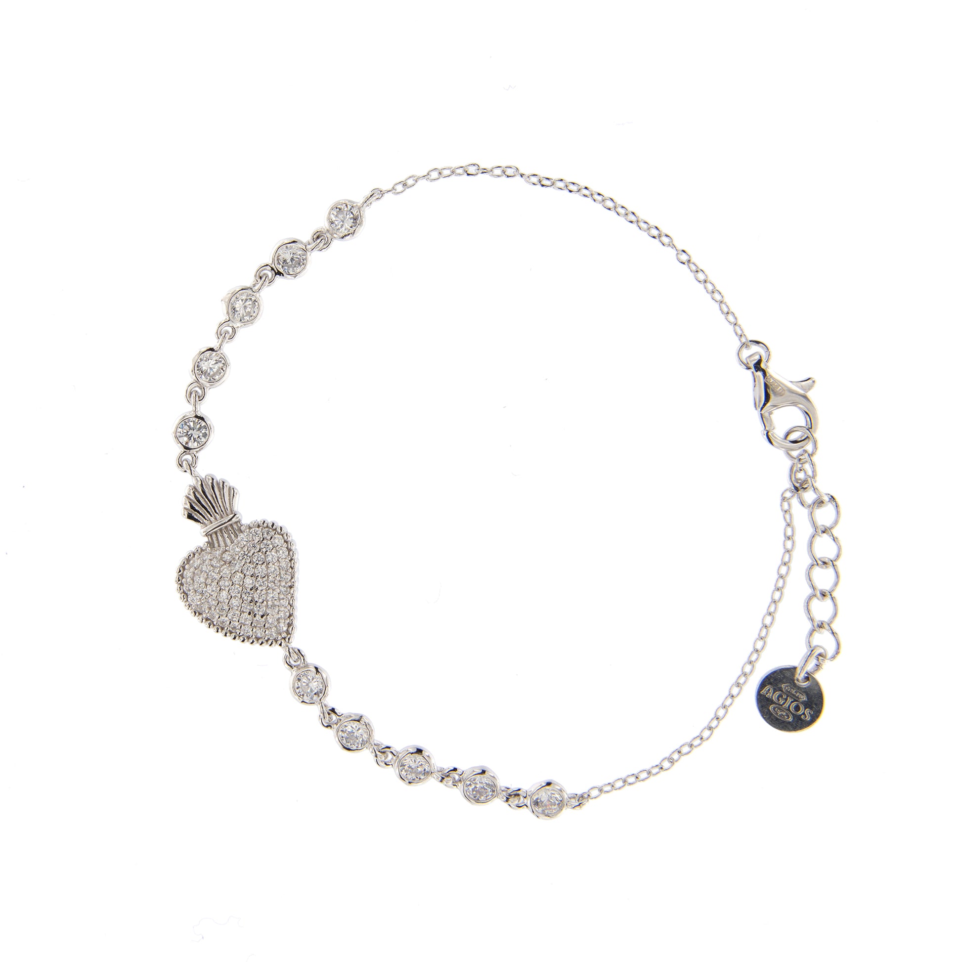 Bracciale Sacrum Cor, Cuore Votivo e zirconi, argento 925