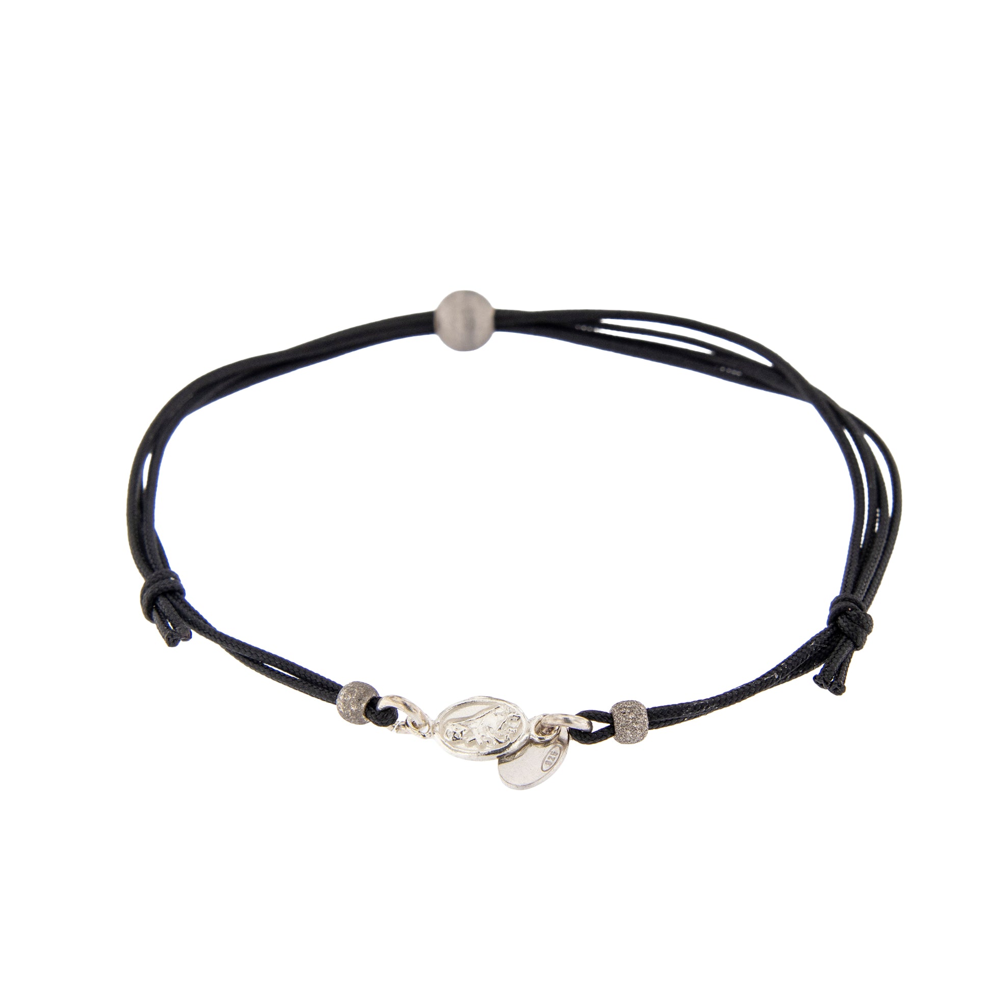 Bracciale con cordino regolabile e medaglia di Santa Rita in argento 925
