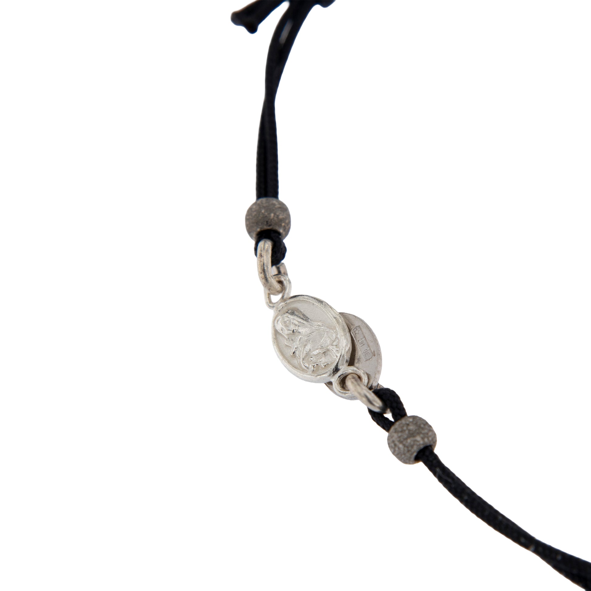 Bracciale con cordino regolabile e medaglia di Santa Rita in argento 925

