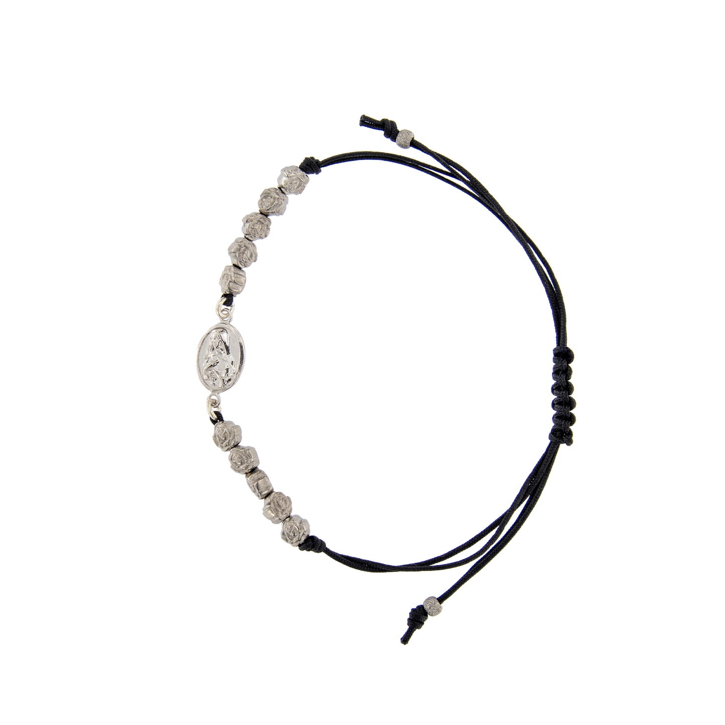 Bracciale con cordino regolabile, medaglia di Santa Rita   in argento 925
