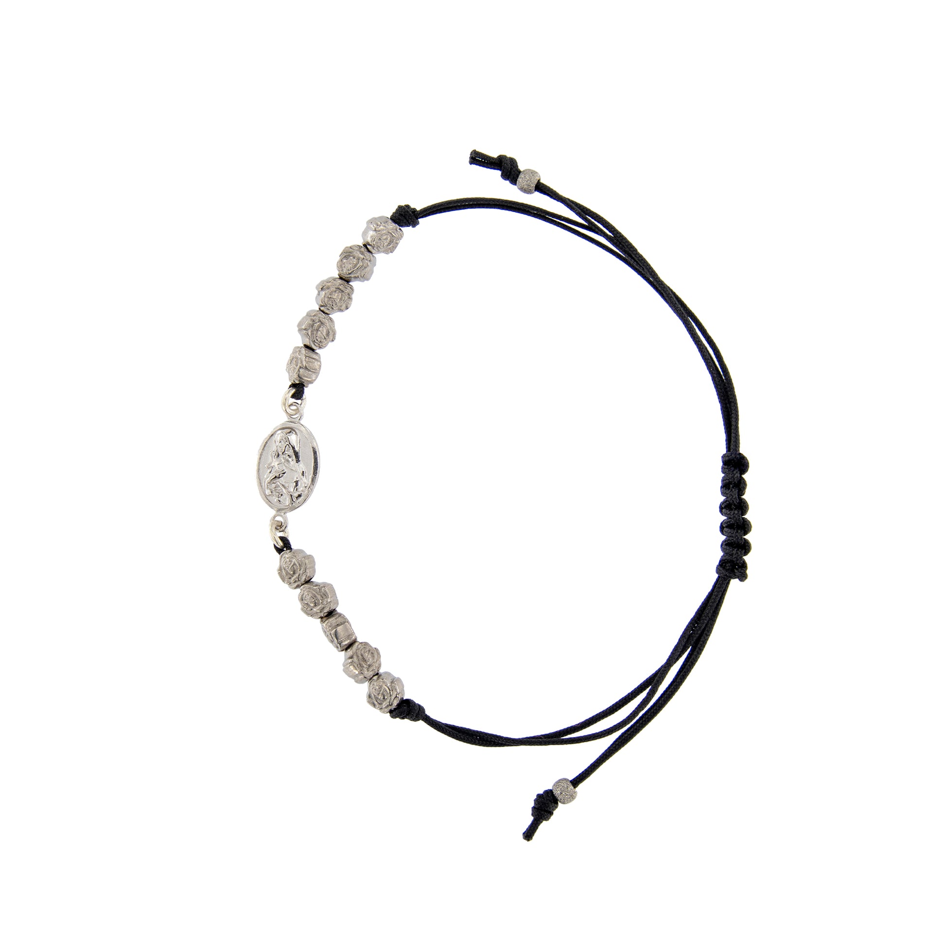 Bracciale con cordino regolabile, medaglia di Santa Rita   in argento 925
