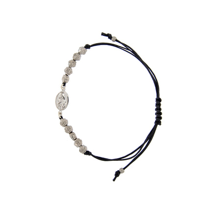 Bracciale con cordino regolabile, medaglia di Santa Rita   in argento 925
