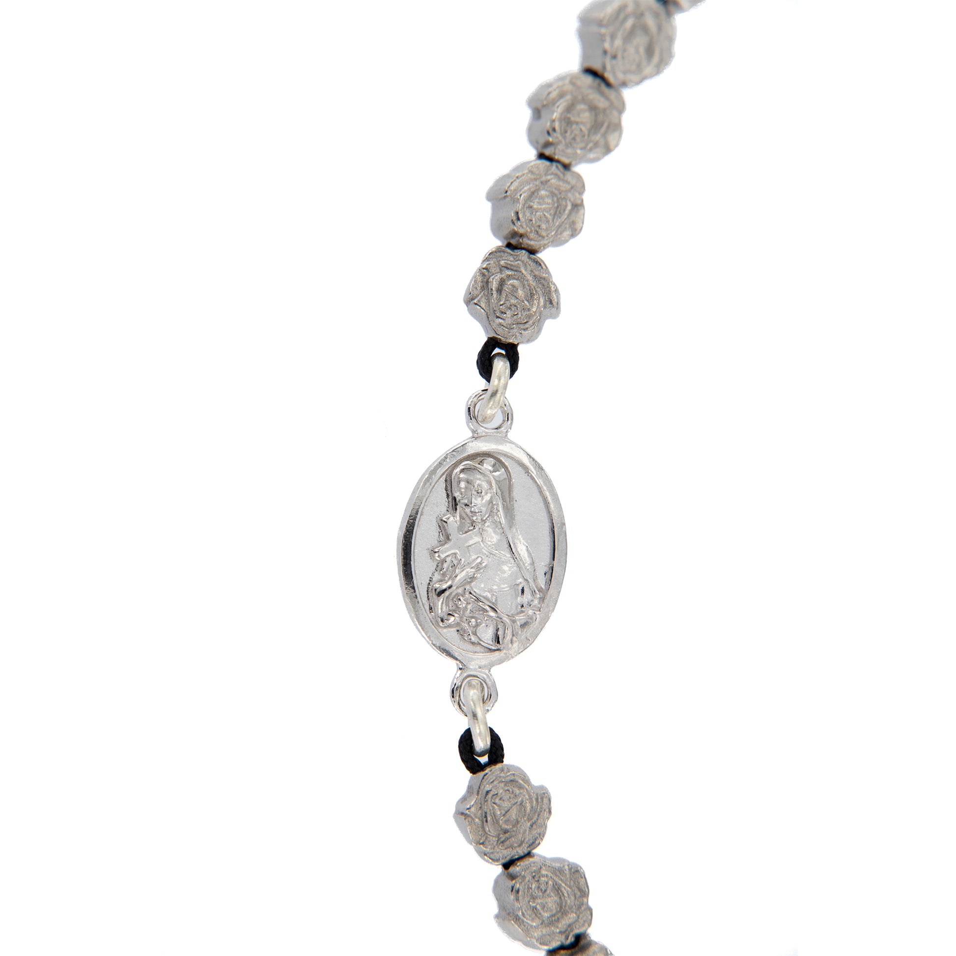 Bracciale con cordino regolabile, medaglia di Santa Rita   in argento 925
