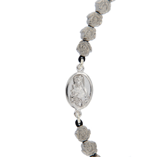 Bracciale con cordino regolabile, medaglia di Santa Rita   in argento 925
