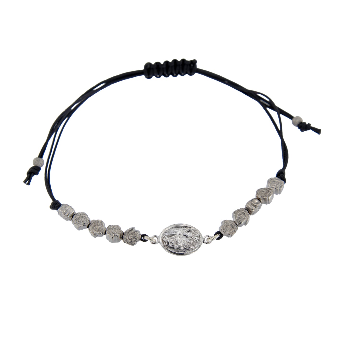 Bracciale con cordino regolabile, medaglia di Santa Rita   in argento 925
