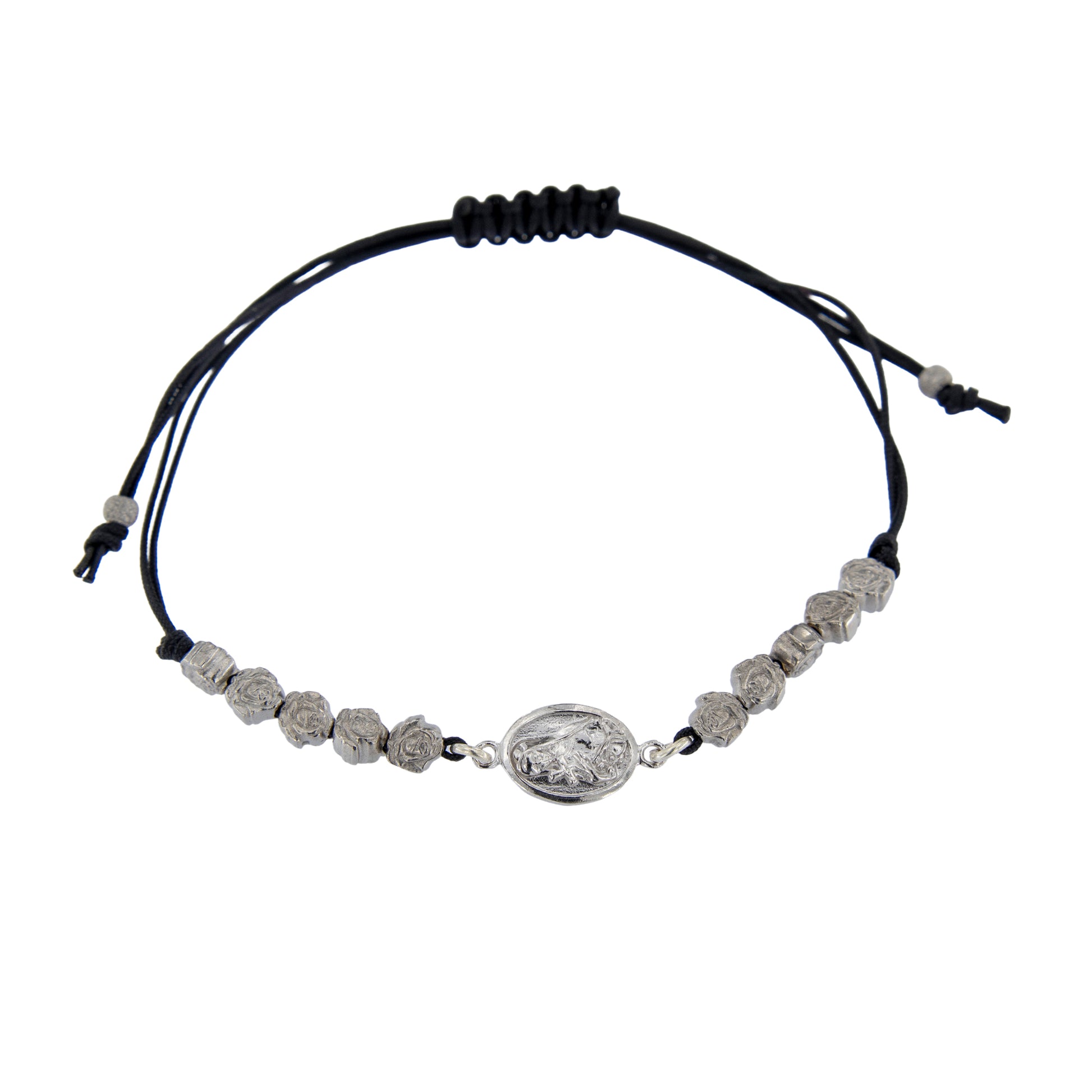 Bracciale con cordino regolabile, medaglia di Santa Rita   in argento 925

