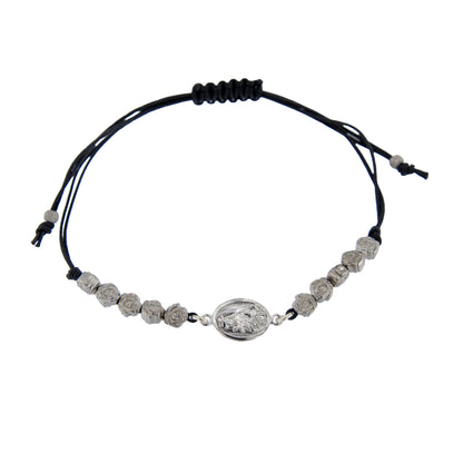 Bracciale con cordino regolabile, medaglia di Santa Rita   in argento 925
