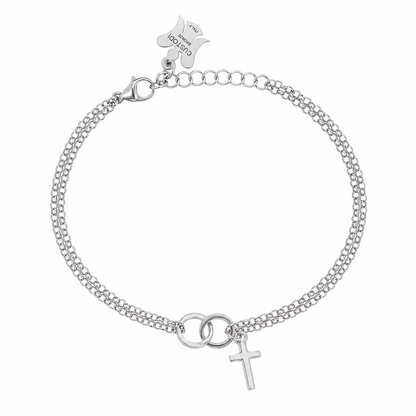 Bracciale doppia catena e croce in bronzo