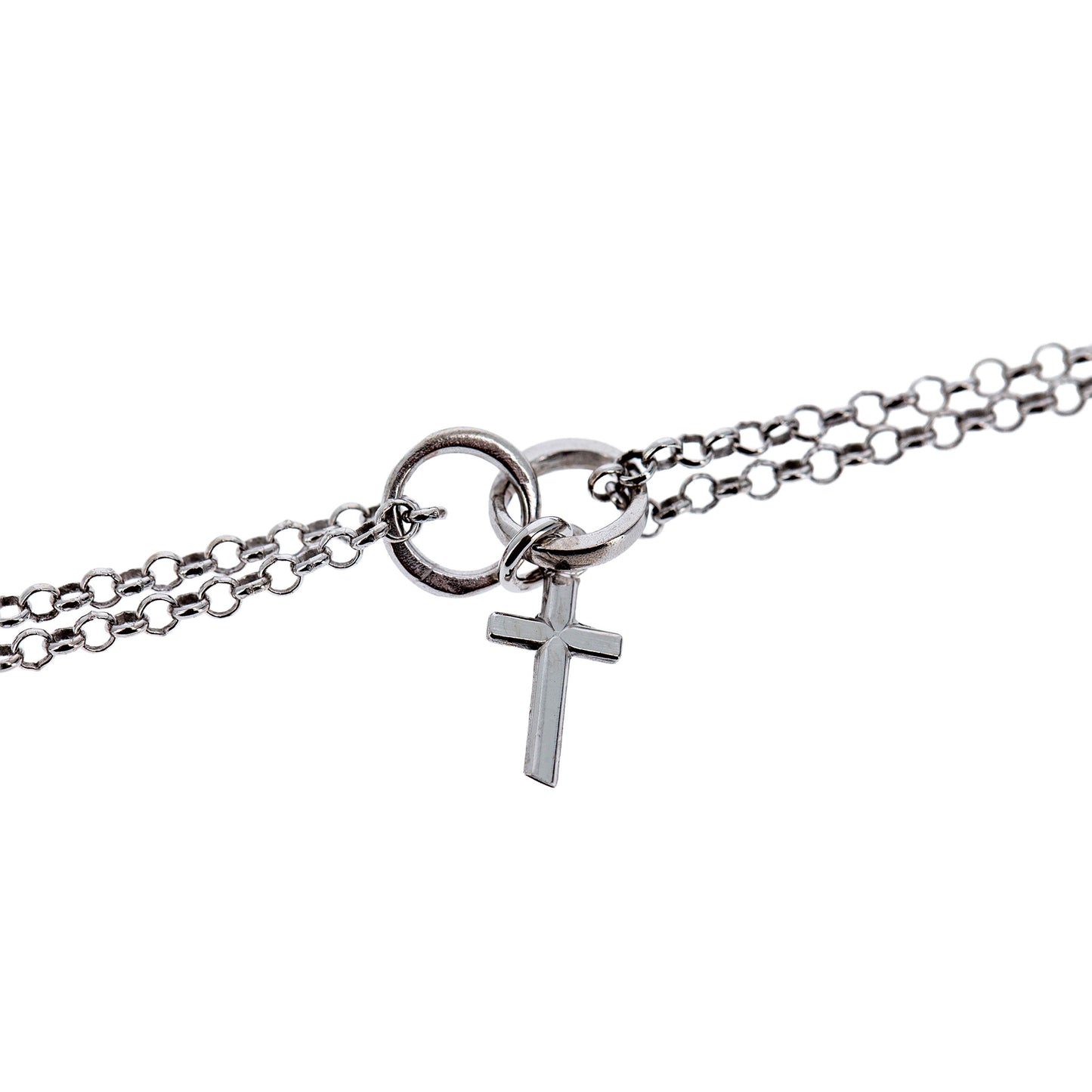 Bracciale doppia catena e croce in bronzo