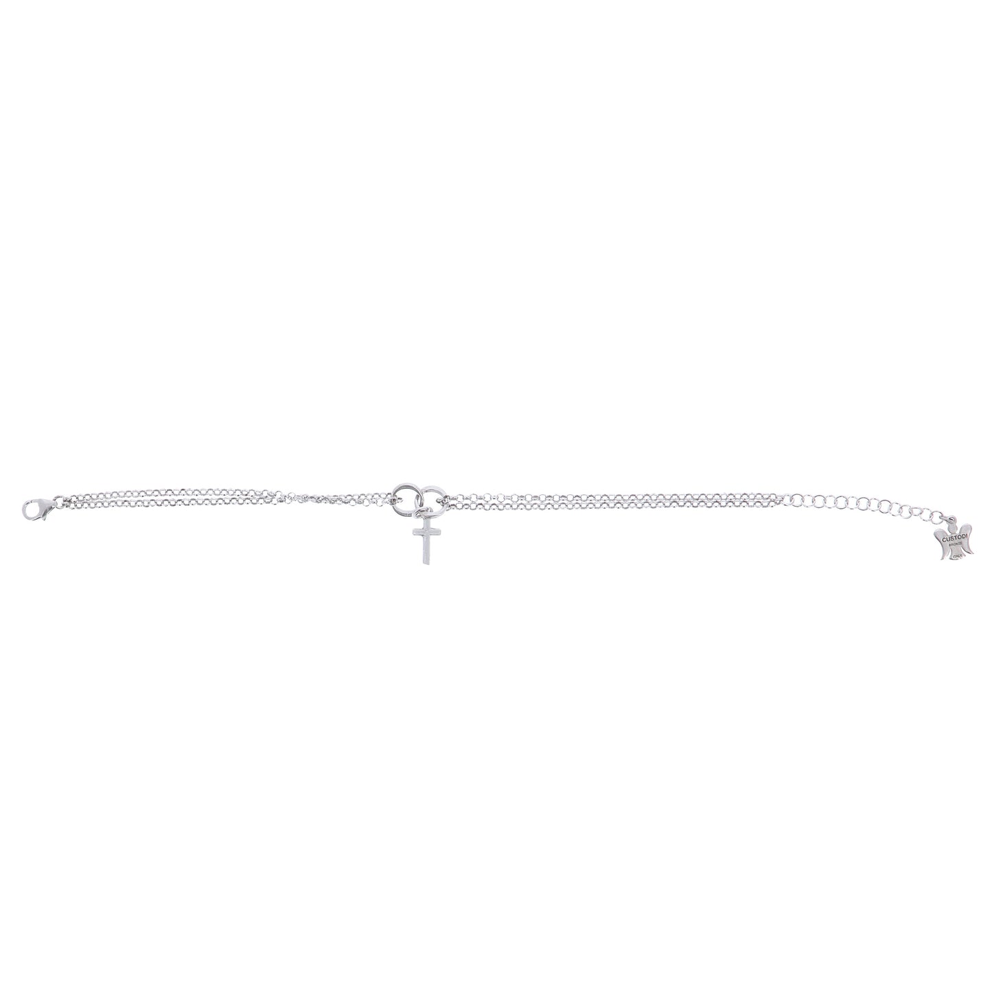 Bracciale doppia catena e croce in bronzo