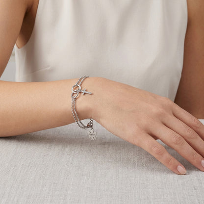 Bracciale doppia catena e croce in bronzo