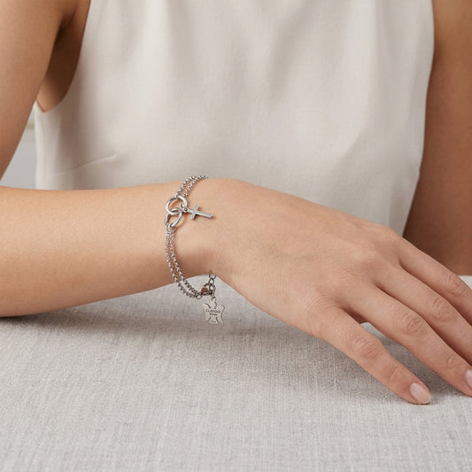 Bracciale doppia catena e croce in bronzo