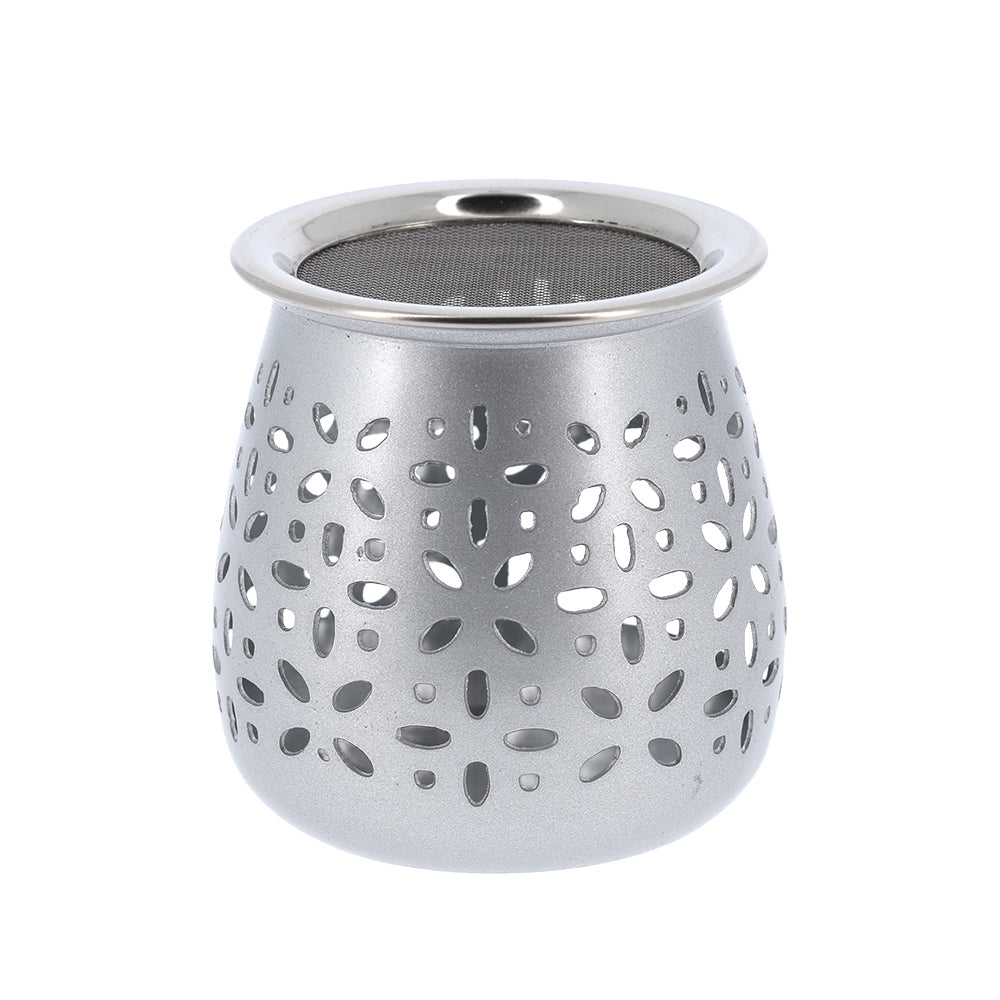 Brucia incenso in alluminio traforato color argento – Uso devozionale – Altezza 8 cm