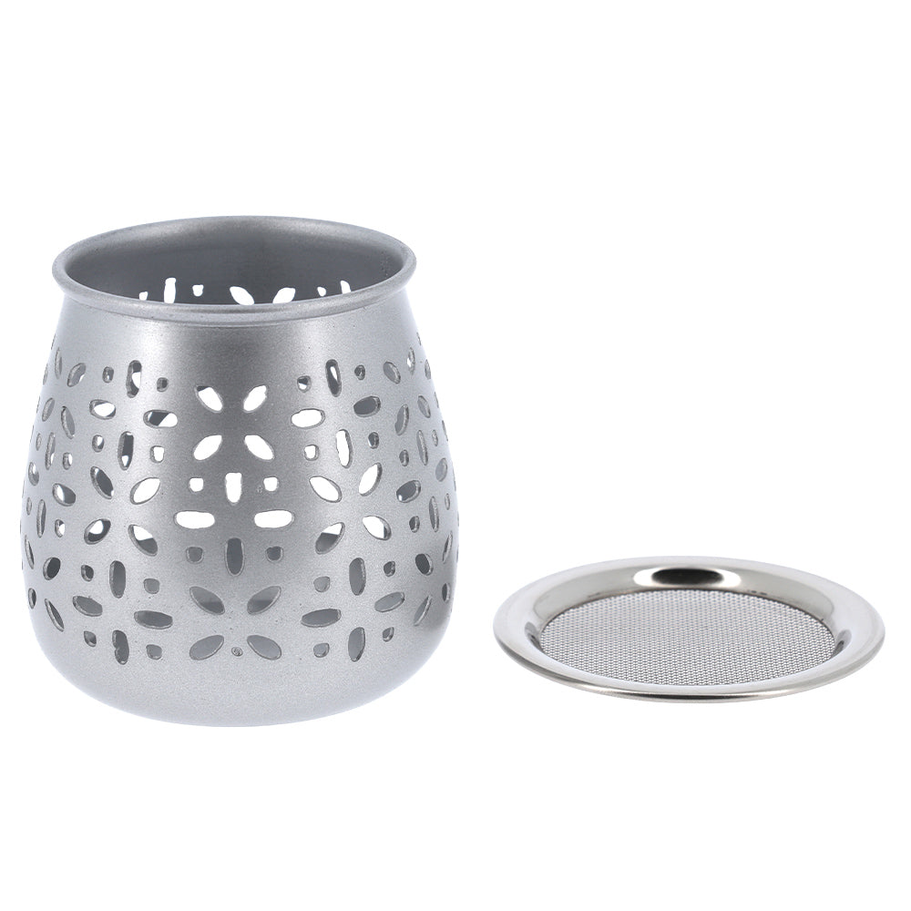 Brucia incenso in alluminio traforato color argento – Uso devozionale – Altezza 8 cm