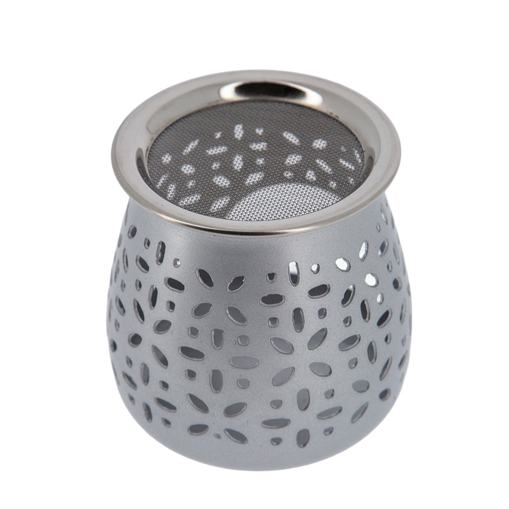 Brucia incenso in alluminio traforato color argento – Uso devozionale – Altezza 8 cm