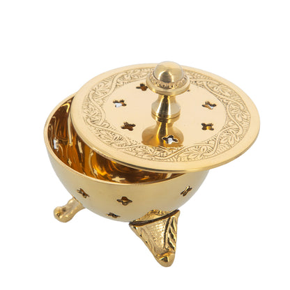 Brucia incenso liturgico a coppa con coperchio in ottone color oro – Uso devozionale – Altezza 7,5 cm