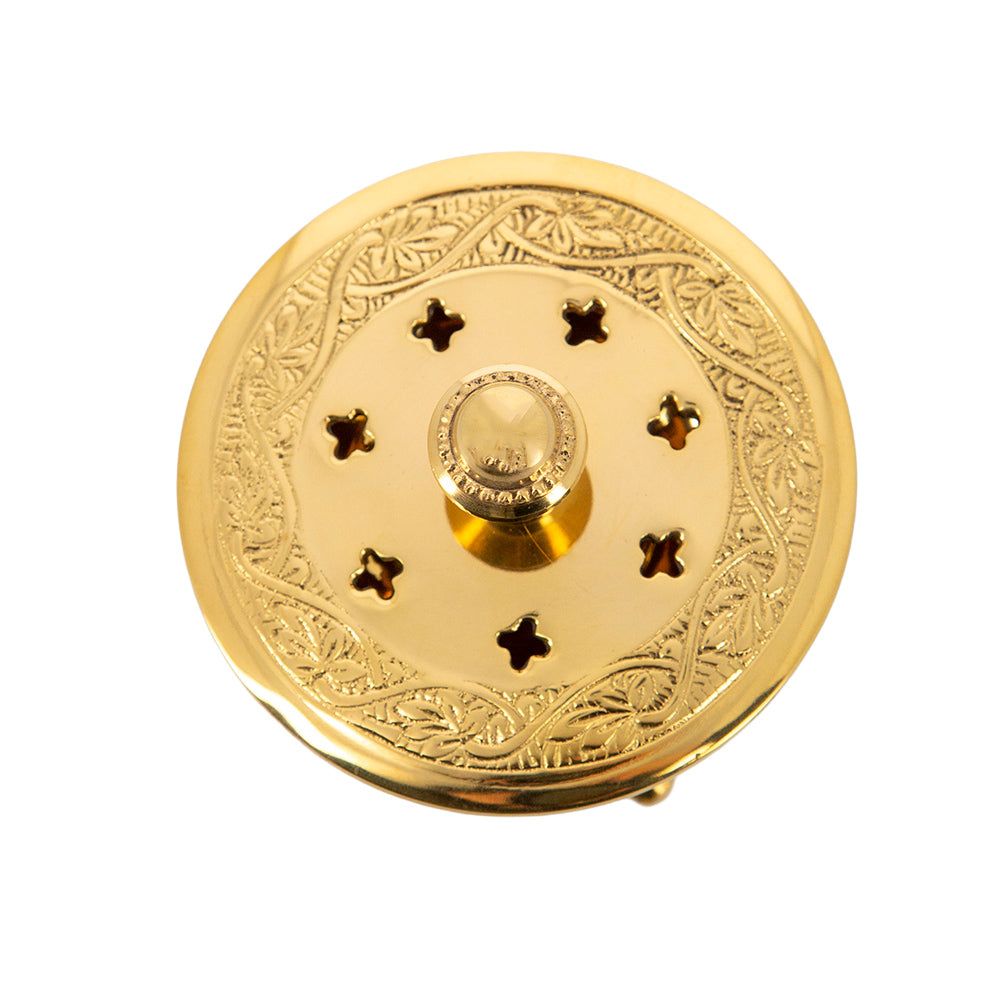 Brucia incenso liturgico a coppa con coperchio in ottone color oro – Uso devozionale – Altezza 7,5 cm