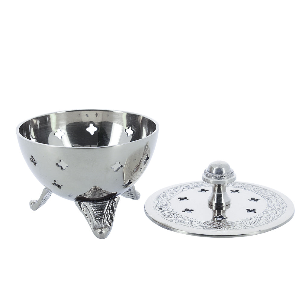 Brucia incenso liturgico a coppa con coperchio in ottone nichelato – Uso devozionale – Altezza 7,5 cm