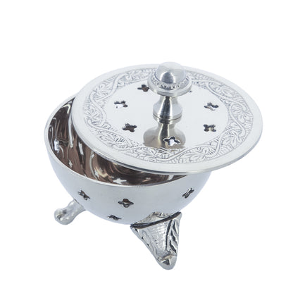 Brucia incenso liturgico a coppa con coperchio in ottone nichelato – Uso devozionale – Altezza 7,5 cm