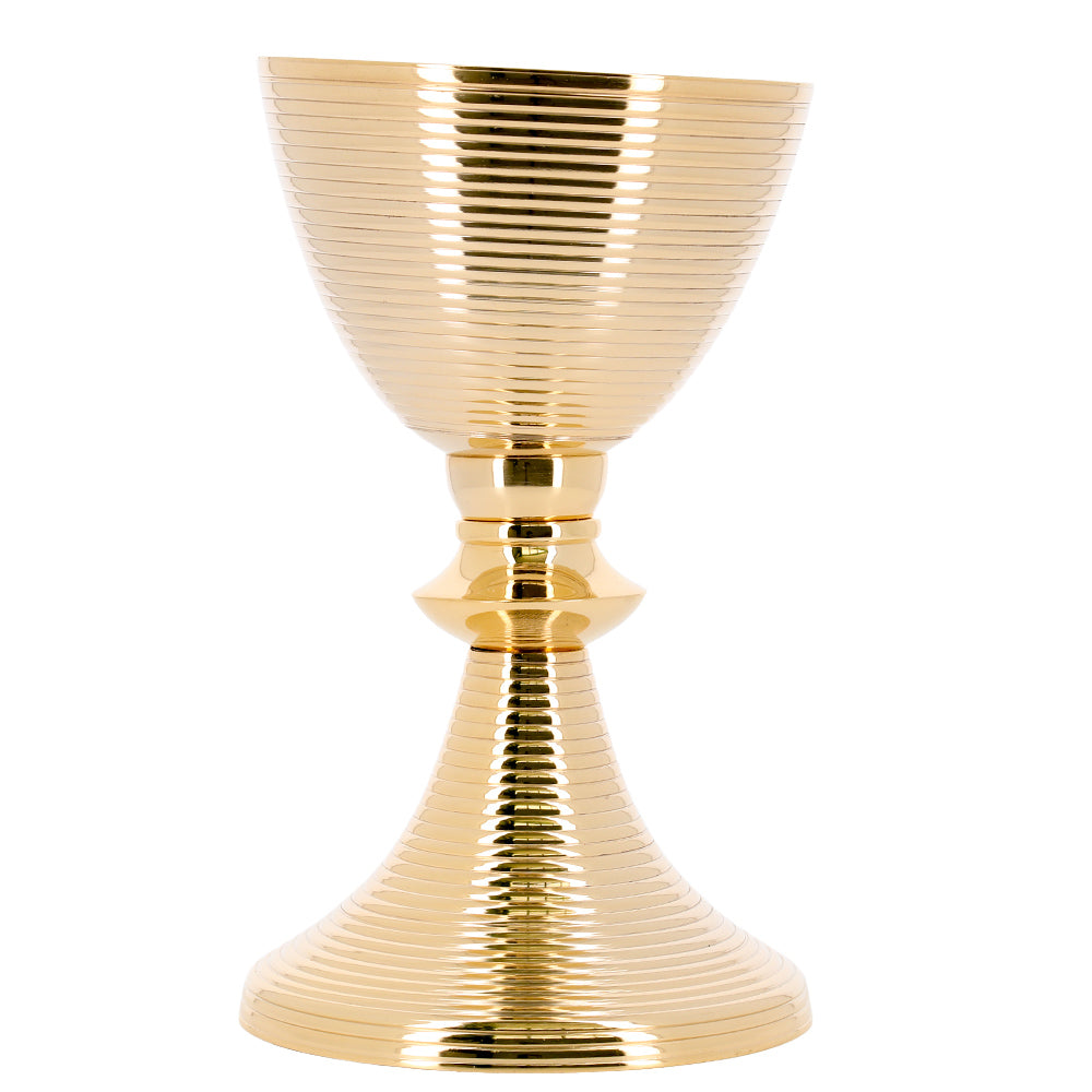 Calice con patena integrata in ottone dorato – Calice liturgico per la Messa – Altezza 21 cm
