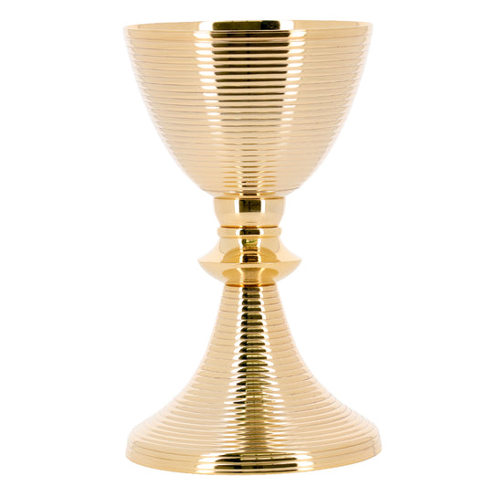 Calice con patena integrata in ottone dorato – Calice liturgico per la Messa – Altezza 21 cm