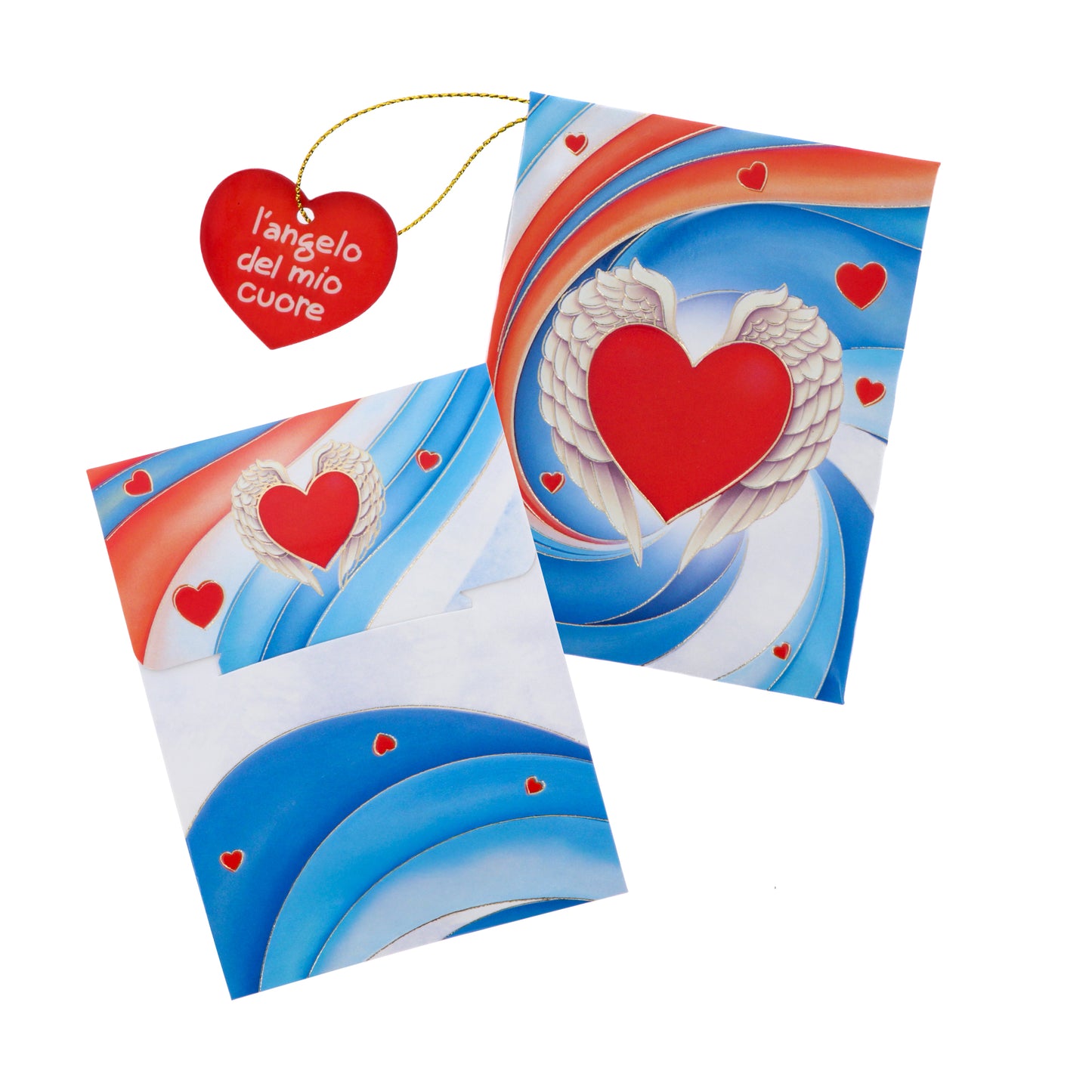 Magnete a forma di angelo con cordoncino e frasi assortite. Altezza 9,5 cm