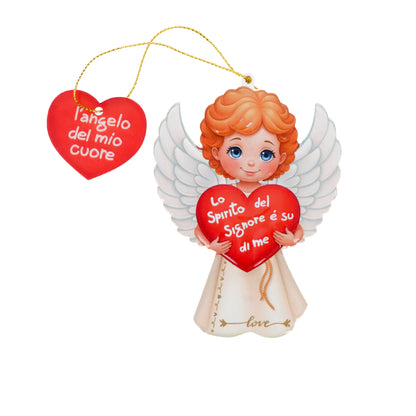 Magnete a forma di angelo con cordoncino e frasi assortite. Altezza 9,5 cm