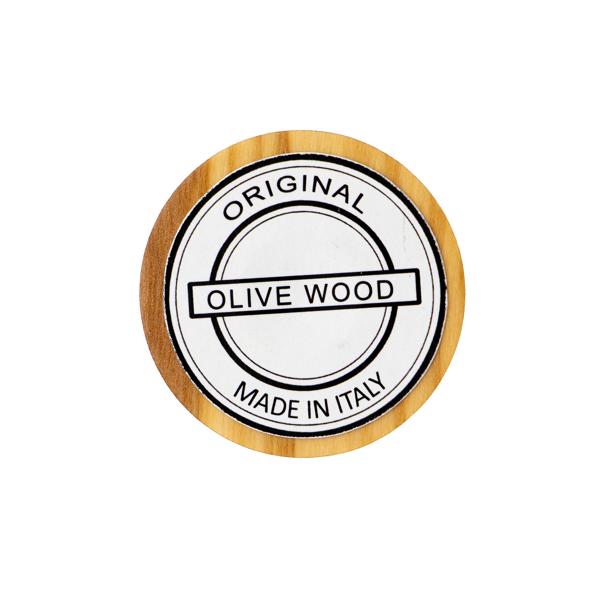 Magnete in legno d'ulivo e logo del Giubileo. Con confezione. Diametro 4 cm