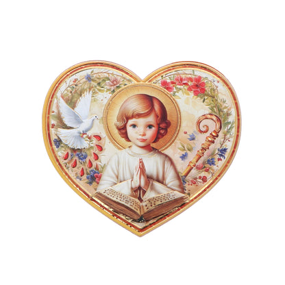 Magnete a forma di cuore con immagine oro a caldo. Per Comunione e Cresima. Altezza 6 cm