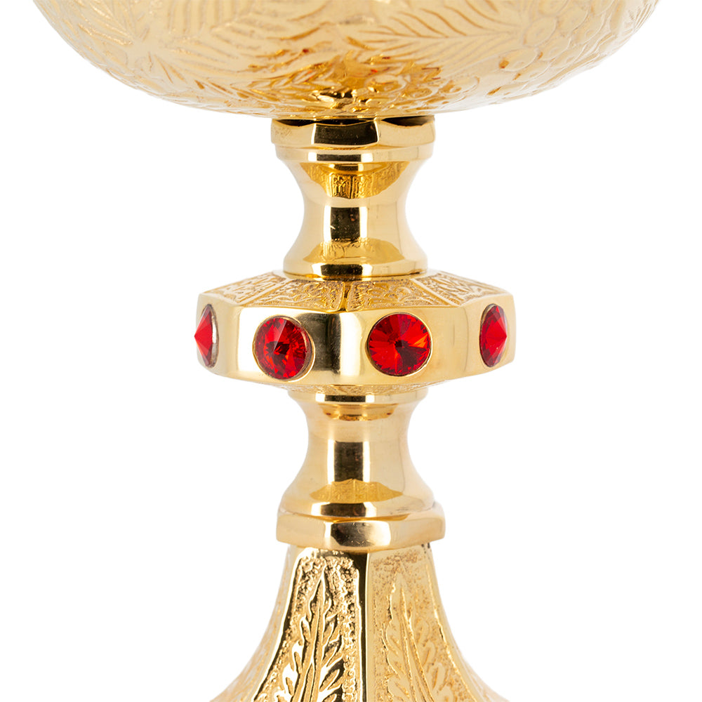 Pisside liturgica con coperchio in ottone dorato con pietre decorative – Altezza 25 cm