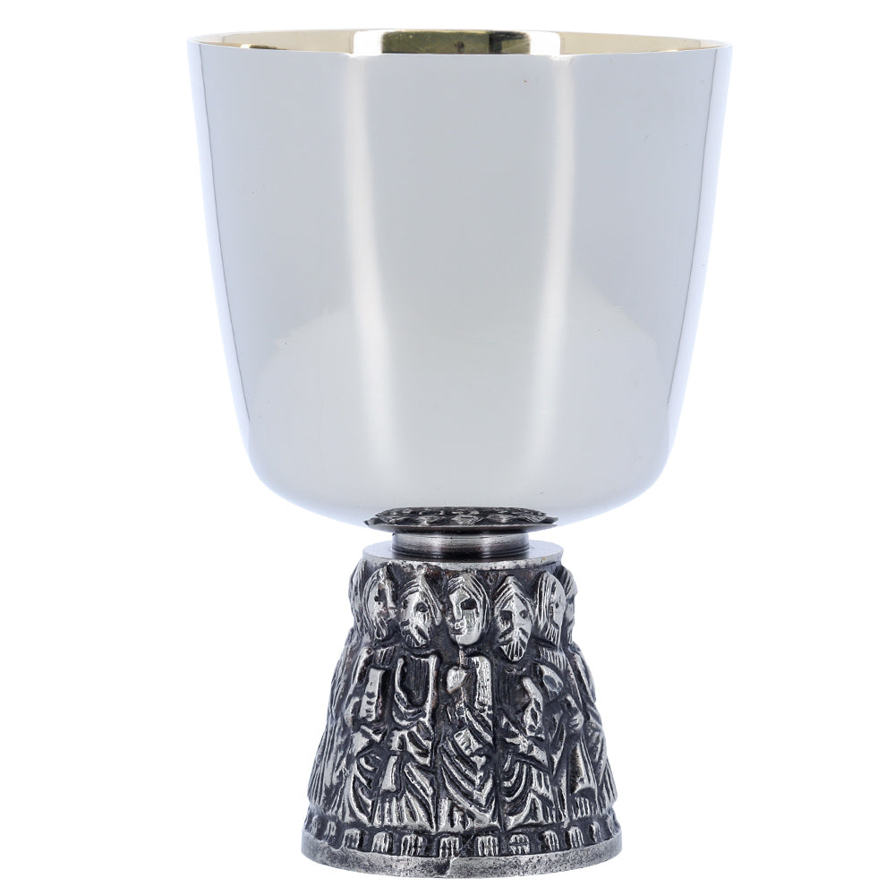 Calice liturgico in ottone nichelato con base dei 12 Apostoli – Altezza 15 cm