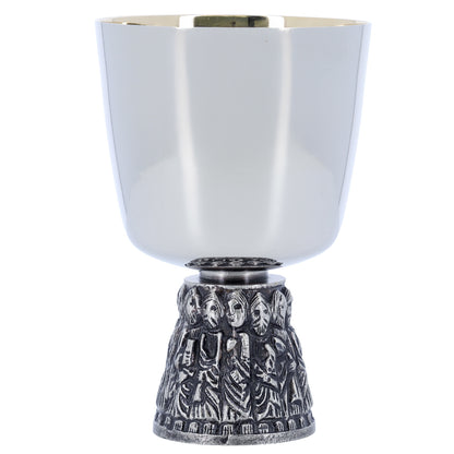 Calice liturgico in ottone nichelato con base dei 12 Apostoli – Altezza 15 cm