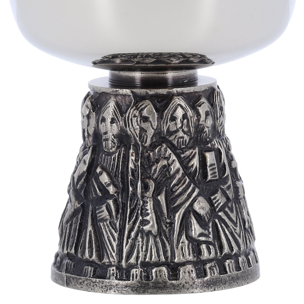 Calice liturgico in ottone nichelato con base dei 12 Apostoli – Altezza 15 cm