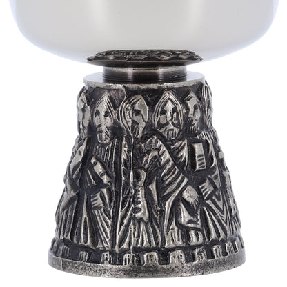 Calice liturgico in ottone nichelato con base dei 12 Apostoli – Altezza 15 cm
