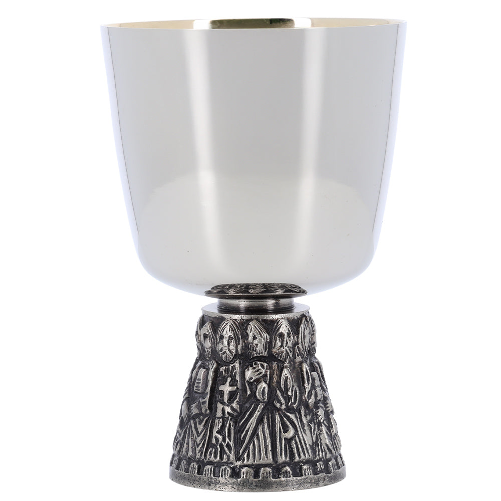 Calice liturgico in ottone nichelato con base dei 12 Apostoli – Altezza 15 cm