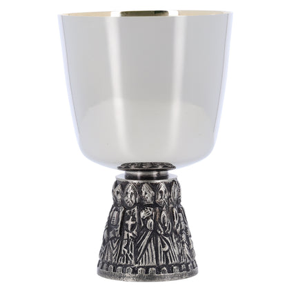Calice liturgico in ottone nichelato con base dei 12 Apostoli – Altezza 15 cm