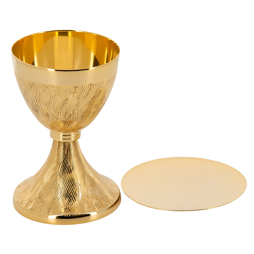 Calice con patena integrata in ottone dorato – Calice liturgico per la Messa – Altezza 17 cm