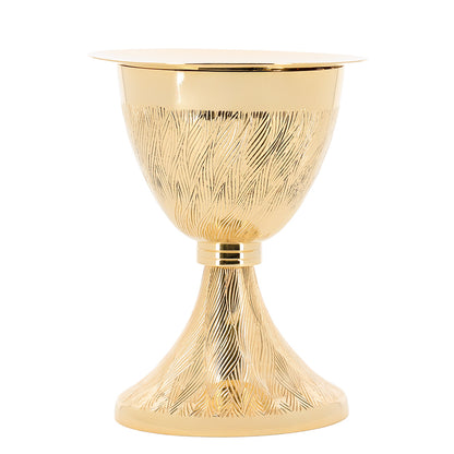 Calice con patena integrata in ottone dorato – Calice liturgico per la Messa – Altezza 17 cm